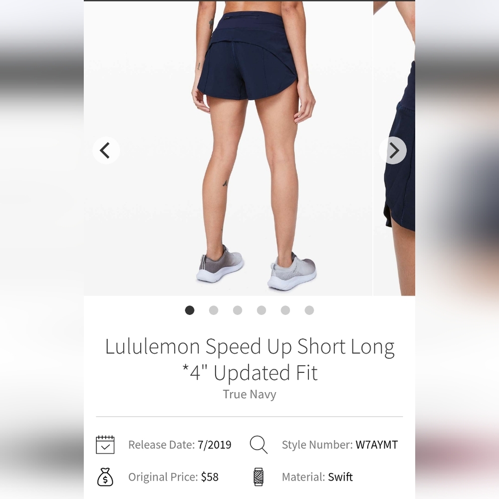 Lululemon Navy Speed Up Shorts Size 8